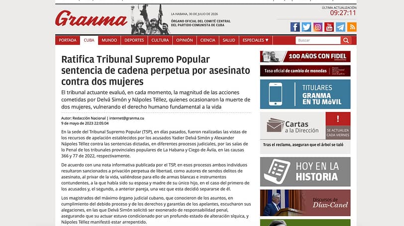 Periodico Granma sobre condenas a feminicidas